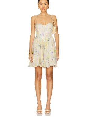 REVOLVE Pastel Yellow Floral Spaghetti-Strap Mini Dress